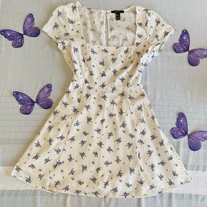 White Flowy Dress with Purple Flowers- Size Medium